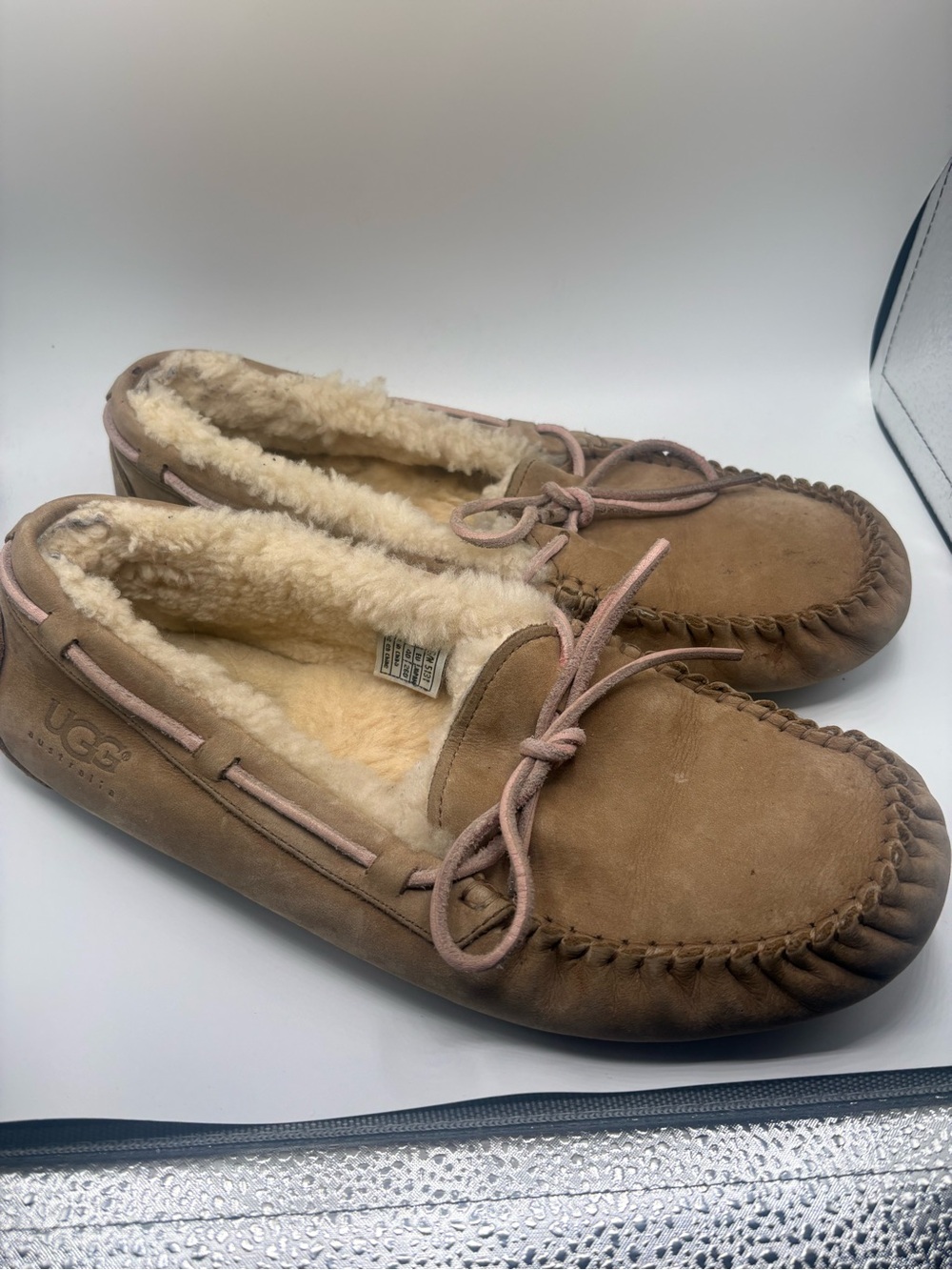 UGG Chestnut Suede Shearling-Lined Moccasin Slippers